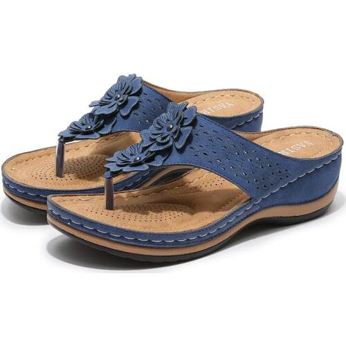 Womens Sandals Fashion Flower Print Sewing Shoes Design Summer Sandals Soft Paltform Elastic Band Sandals Flip toe plus size