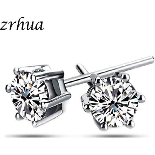 ZRHUA 925 Sterling Silver Round Stud Earrings for Women Girls 2018 sterling-silver-jewelry brincos oorbellen aros de plate 925