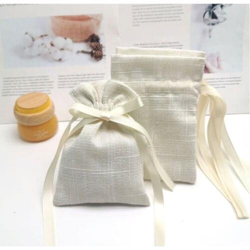 10Pcs Reusable Silk Cotton Drawstring Gift Bag Wedding Christmas Use Sachet Storage Charms Jewelry Packaging Linen Bag