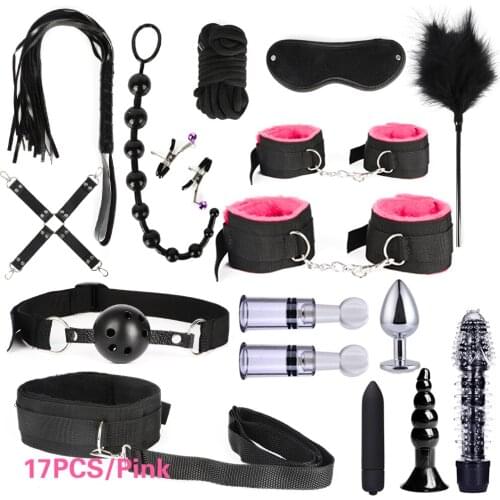 17pcs Pack BDSM Bondage Leather Restraints Adult Sex Toys Fetish Role Play Bed Game Tool for Couple