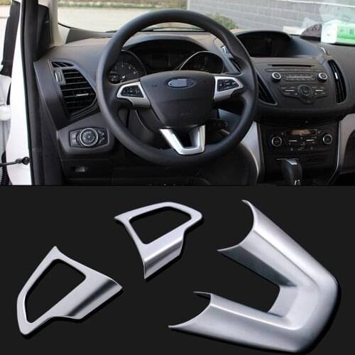 3pc For ford Focus Escape Kuga 2017-2018 ABS Chrome Interior Steering Wheel Cover trim Car Styling