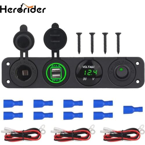 4.2A Dual Dual USB Socket Charger 12V LED Voltmeter Cigarette Lighter Splitter ON-OFF Toggle Switch Panel for Car Boat Marine
