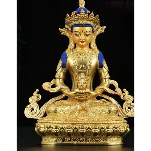 5A TOP GOOD TIBETAN BUDDHISM GRECO-BUDDHIST EFFICACIOUS PROTECTION GOLD-PLATED AMITAYUS AMITABHA BOUNDLESS BUDDHA BRASS STATUE