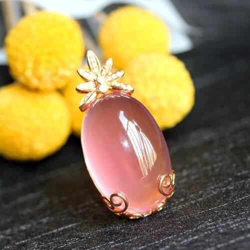 67.6ct Natural Rose Quartz 18K Real Rose Gold Diamond Pendant Fine Jewelry Gift