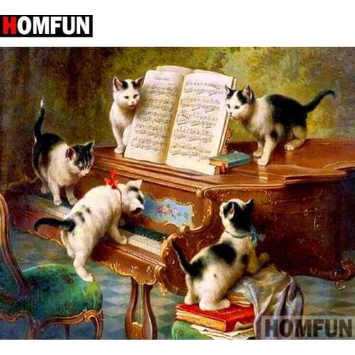 HOMFUN Full Square/Round Drill 5D DIY Diamond Painting "Cat piano" Embroidery Cross Stitch 5D Home Decor Gift A14516