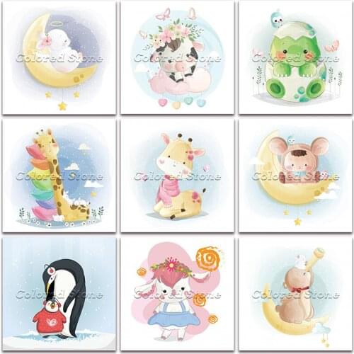 New Diamond painting Cartoon Animals Rabbit dinosaur giraffe 5D DIY Full Square Drill embroidery Cross stitch Round mosaic 1237