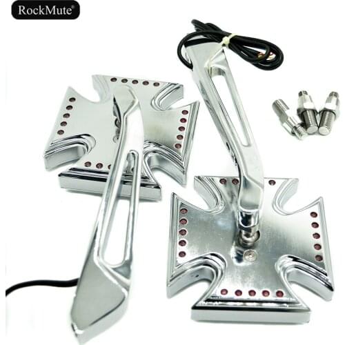 Motorcycle Rearview Side Mirrors Maltese Cross Style For Honda/Kawasaki/Suzuki/Yamaha Chrome Integrated LED Turn Signal Lights