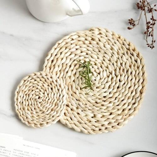 11-45cm European Placemats Straw Table Mat Non-slip Insulation Heat Insulation Dining Placemats Woven Rattan Cup Coasters