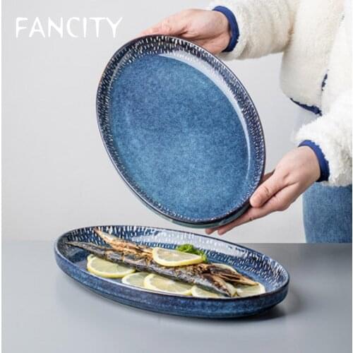 FANCITY Oval fish dishes new home fish dishes creative ceramic dishes steamed fish dishes Nordic tableware
