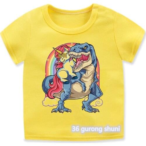 Newly boys t-shirt dinosaur unicorn cartoon print kids clothes cute animal graphic boys t shirt summer yellow short-sleeved tops