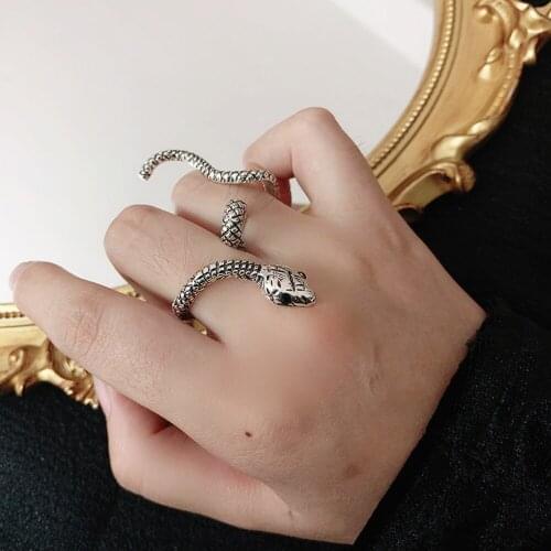 Snake Rings Silver Color Metal Punk Open Adjustable Design Animal Exaggerated Finger Ring For Women Men Party Jewelry Gift