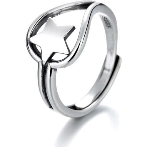 SA SILVERAGE Female Fashion Personality Retro Old Craft Mens Rings Mens Ring Sterling Silver Ring S925 Five Pointed Star