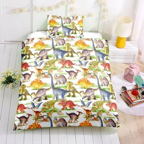 Dinosaur Cartoon Animal Pattern Kids Bed Cover Set Duvet Cover Adult Child Bed Sheet and Pillowcases Comforter Bedding Set