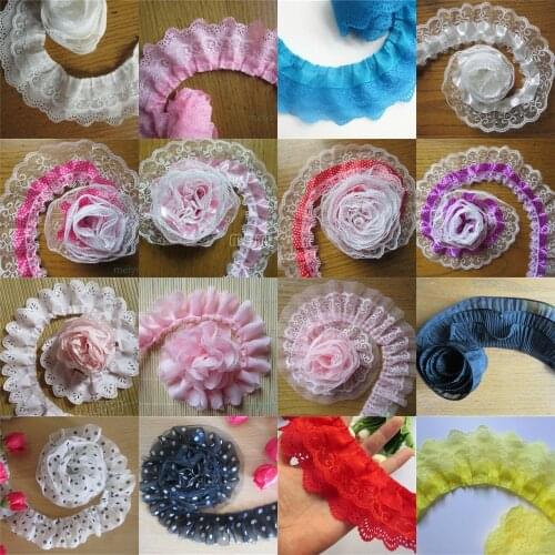 5Meter Gathered Lace Trim Pleated Organza Ribbon Fabric Embroidered Lace Edge Applique for Clothing Sewing DIY 2018 High Quality