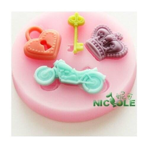 Mini crown motorcycle lock key shape chocolate mold Fondant cake mold decoration for birthday cake