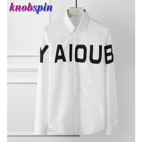 2019 New Brand Business male dress Shirt Fashion Letters Printed shirts men Long sleeve Slim Camisas masculina Plus size 3XL 4XL