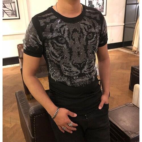 New arrive T shirt O-neck Short-sleeved Slim Fit Black Diamonds design T-SHIRT Man