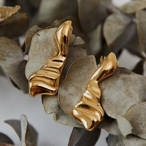 Stainless Steel Gold Minimalism Irregular Geometry France Women Delicate Fashion Drop Earrings Jewelry Gift For Him