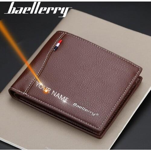 2021 New Men Wallets Name Engraving Card Holder High Quality Male Purse PU Leather Business Men Wallets Carteria