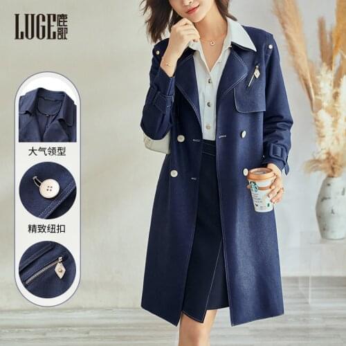 2021 autumn new fashion loose small coat temperament high-grade Tibetan blue windbreaker womens middle and long style