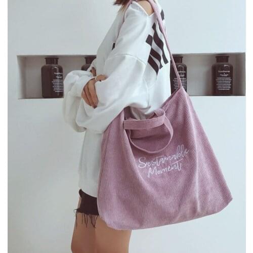 Girl student bag Harajuku corduroy fabric personalized embroidered letter decoration new portable shoulder bag