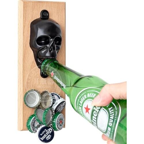 Skull Bottle Opener Wall Mounted Wooden Magnet Wine Opener Drinks Bar Accessories Cool Gadgets Useful Kitchen Opener Tools