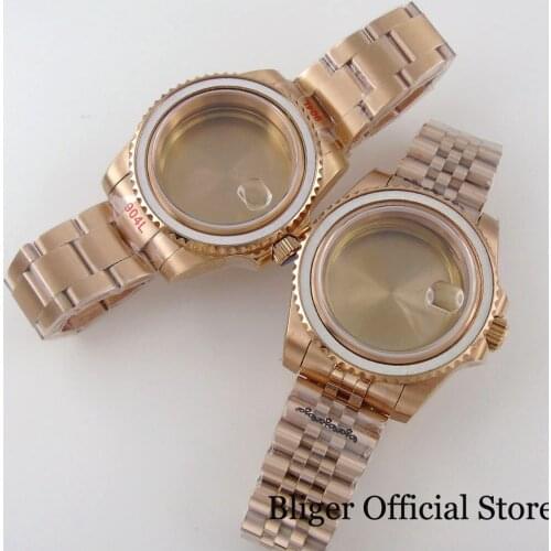 Fit NH35A NH36A ETA 2836 MIYOTA 8215 Rose Gold Coated 40mm Automatic Watch Case Glass Back Jubilee/Oyster Band Sapphire Crystal