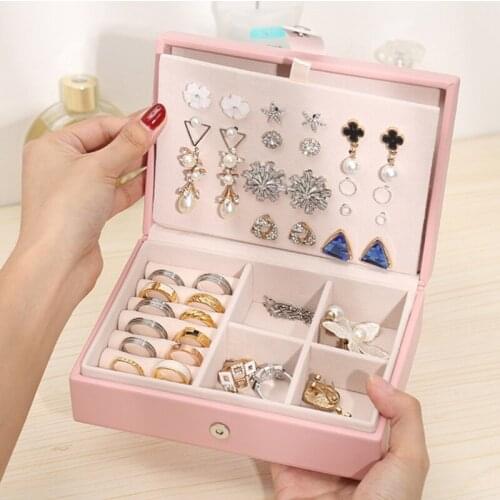 2021 New Button PU Leather Travel Jewelry Boxes for Women girls Portable Jewelry Box Storage for Earrings Necklaces Rings