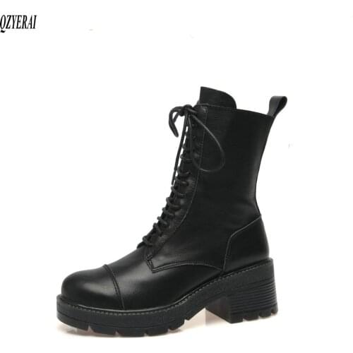 QZYERAI New winter Genuine leather ankle Women boots Riding boots Female boots Women shoes cowhide Size 34-43