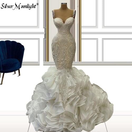 Mermaid Luxury Ruffles Layered Crystal Beaded Wedding Dresses Vestido De Noiva Bride Marriage Wedding Dresses Bridal Gowns