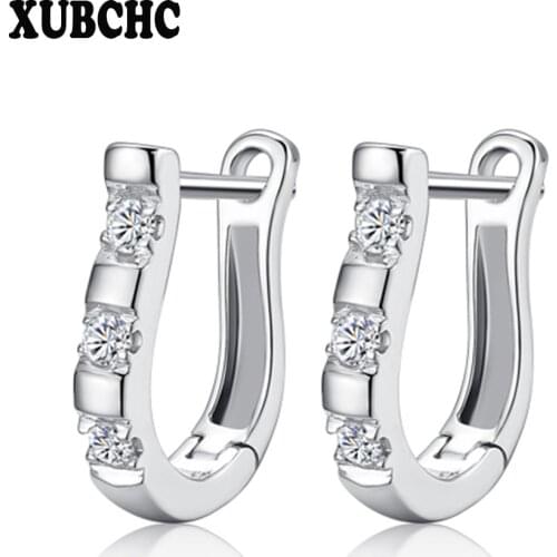 XUBCHC Tendy Style Irregular U White Steel Stud Earrings Simple AAAA Zircon Earring Fashion Jewelry for Women