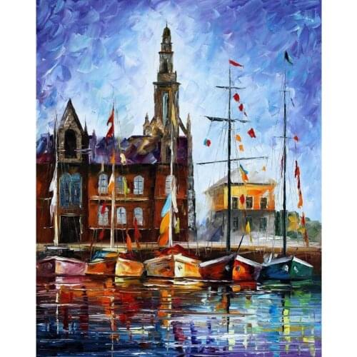 Modern Landscape paintings boats palette knife oil painting On Canvas Hand painted High quality