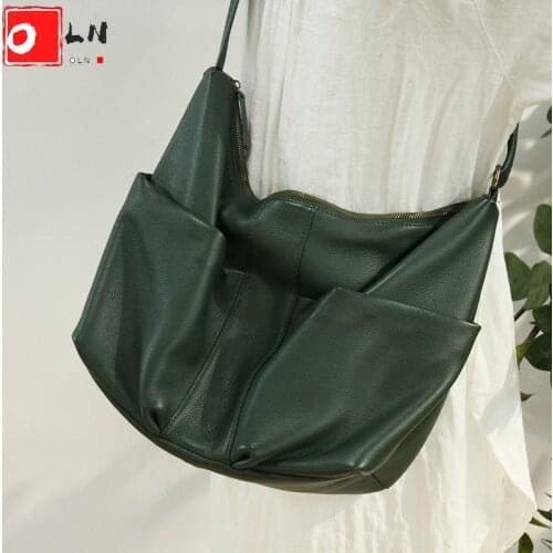 OLN Vintage Soft Genuine Leather Women Hobo Bag Lady Large Crossbody Bags 100% Nature Pebble Leather Woman Female Shoulder Bag