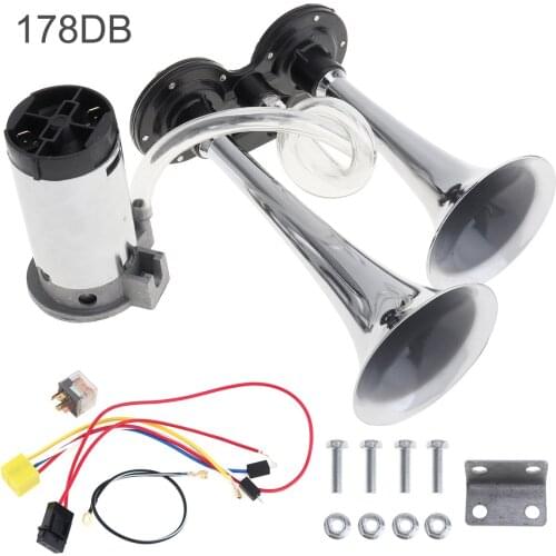 178dB 12V Super Loud Dual Tone Car Air Horn Set Trumpet Compressor with Wires and Relay for Motorcycle Car Boat Trucks