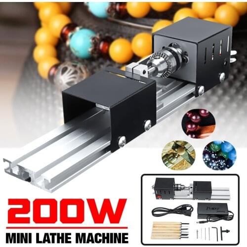 200W 12-24V Mini Wood Lathe Machine DIY Woodworking Miniature Buddha Pearl Lathe Grinding Polishing Beads Wood Drill Rotary Tool