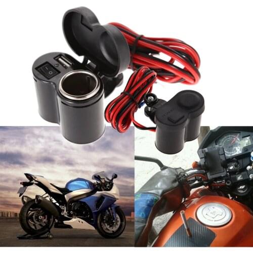 Motorcycle Scooter Handle Bar Mounted Charger Waterproof Dual USB Charger Adapter with 12V/24V Moto Cigarette Lighter Socket
