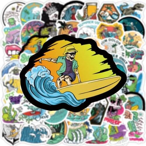 10/50PCS Outdoor Skull Stickers Summer Tropical Beach Surfing Waterproof DIY Surfboard Car Skateboard Decal Sticker