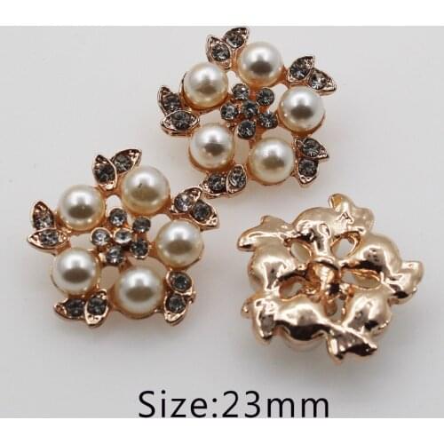 New 10pcs 23mm golden Alloy Pearl buttons shiny Rhinestone buttons sewing clothing metal button wedding DIY craft supplies