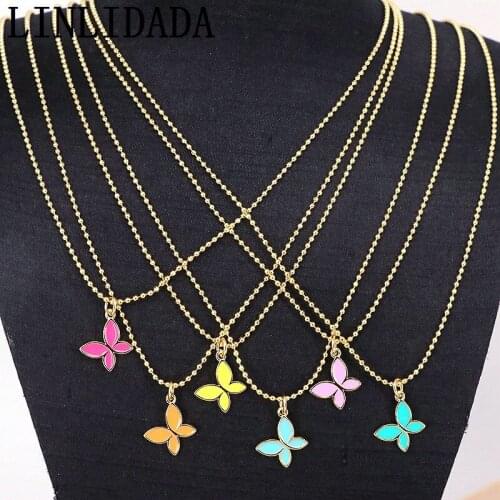 10Pcs Popular enamel rainbow color necklace Lovely butterfly shaped pendant Necklace jewelry for girls women