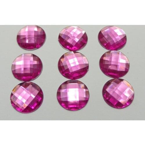 100 Hot Pink Acrylic Flatback Faceted Round Rhinestone Gems 16mm No Hole