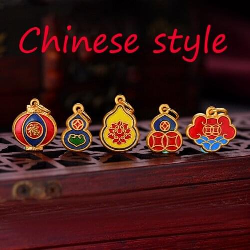 Antique gold craft enamel porcelain antique gourd DIY Necklace Pendant Chinese style designer unique women CHARM Silver Jewelry