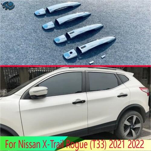 For Nissan X-Trail Rogue (T33) 2021 2022 Car Accessories ABS Chrome Door Handle Cover With Smart Key Hole Catch Cap Trim