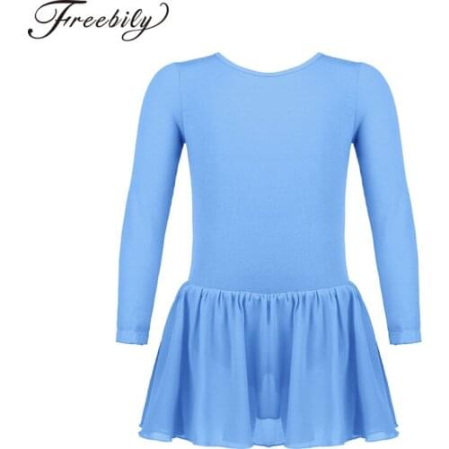 Girls Ballet Dress Long Sleeves Cotton Ballet Dance Gymnastics Leotard Tutu Dress for Ballet Dancing Clothes Training Dancewear