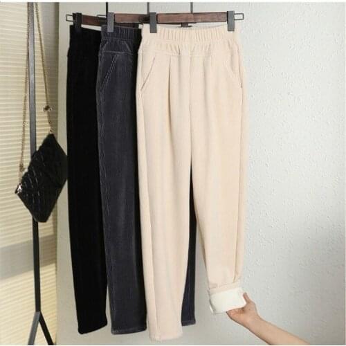 Beige Corduroy Harem Pants Women Oversize Palazzo Mujer Korean Fashion Thick Black Trousers Female 2021 Autumn Winter Y433