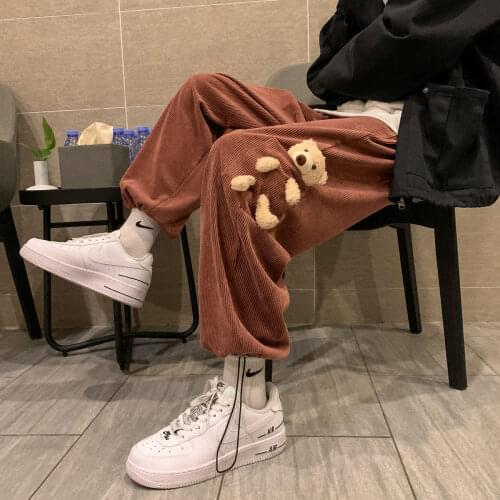 2020 Mens Corduroy Fabric Plush Loose Casual Pants 4 Color Wide Leg Pants Cargo Military Style Trousers Streetwear Sweatpants