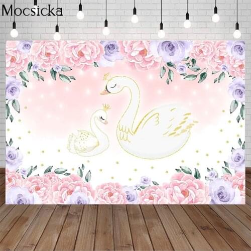 Baby Shower Backdrop White Swan Golden Dot Watercolor Flower Photo Background Birthday Party Decorations Banner Backdrops