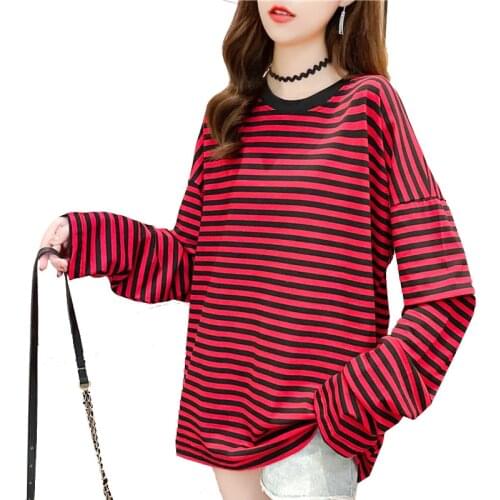 Autumn Women T-shirts Casual Tops Long Sleeve Woman T Shirt Spring Stripe Female Tshirts Harajuku Oversized Ladies T-shirt Tops