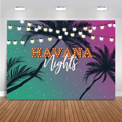 Havana Nights Photography Backdrop Seaside Trees Starry Sky City Night Party Background Decor Photo Background For Photo Studio