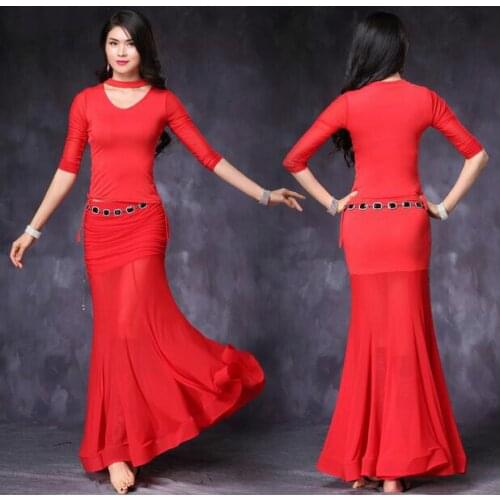Good Quality belly dance costume set bellydance pratice clothing 4colors Top&skirt suits M, L XL 1016+3017