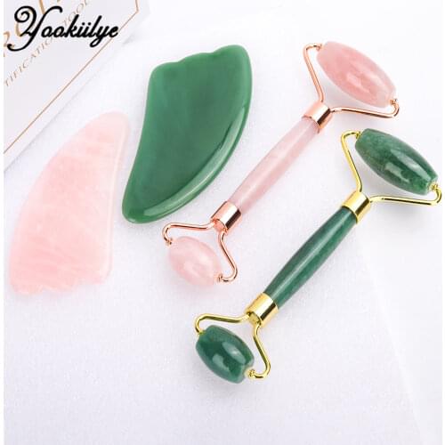 Jade Roller & Gua Sha Face Slimming Massager Tighten Skin Natural Facial Massage Face Jade Stone Skin Care Tools Set Without Box